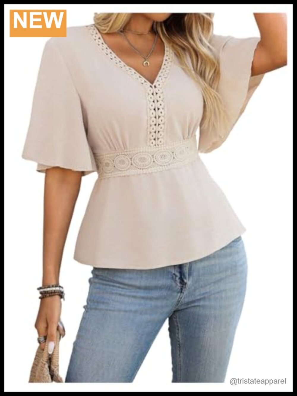 Women's Lace Peplum Top V Neck Short Sleeve Ruffle Blouse Dressy Casual
